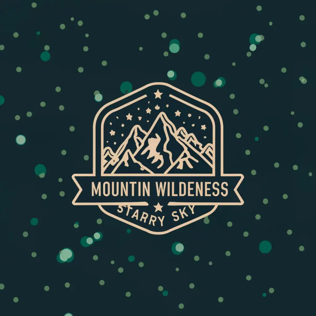 a logo design,with the text "Mountain Wilderness Starry Sky", main symbol:High mountains, flowing water, starry sky,Moderate,be used in Others industry,clear background