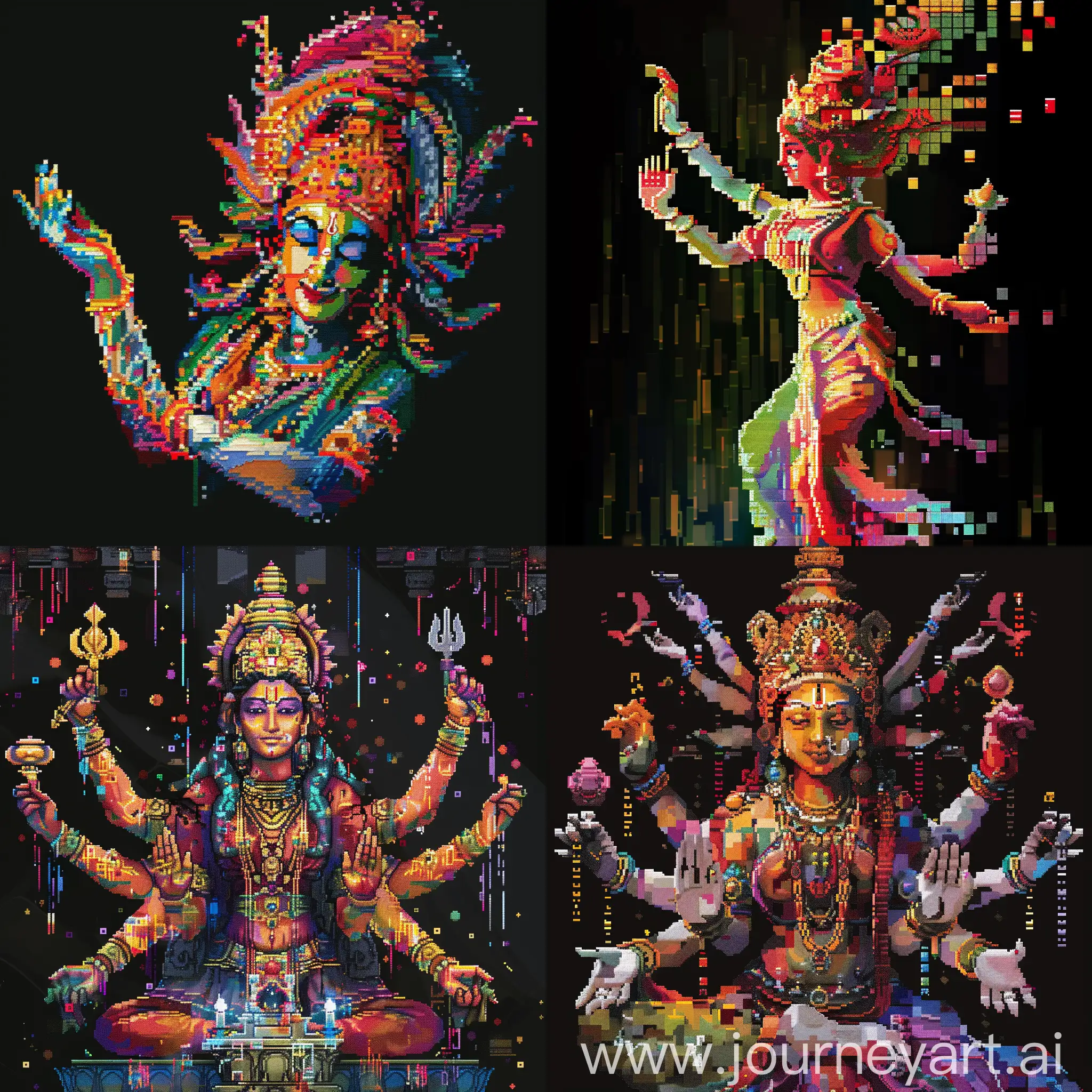 Pixel-Art-of-Durga-Vibrant-Goddess-Portrait-on-Black-Background