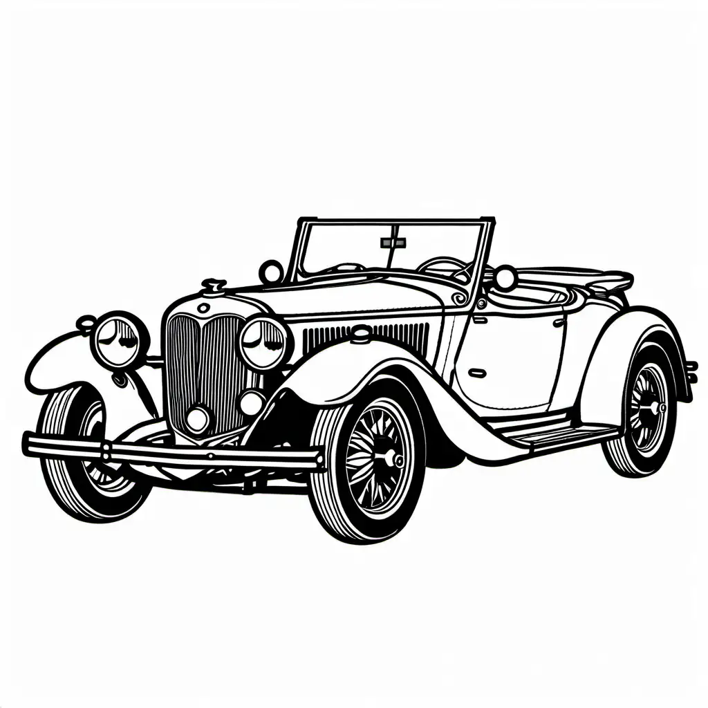 BMW 3/15 from 1927 coloring page, Coloring Page, black and white, line art, white background, Simplicity, Ample White Space. The background of the coloring page is plain white to make it easy for young children to color within the lines. The outlines of all the subjects are easy to distinguish, making it simple for kids to color without too much difficulty