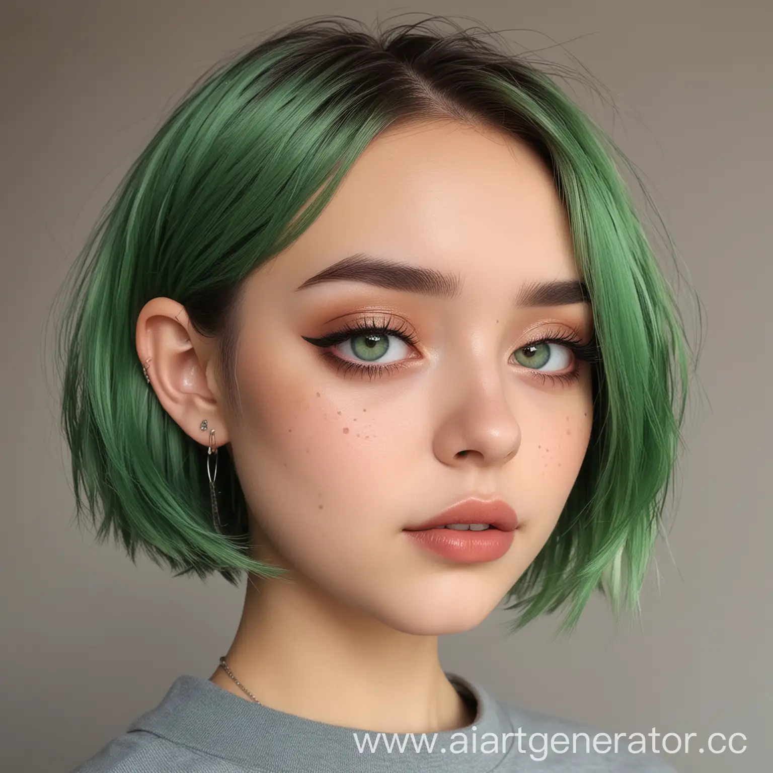 Anime-Style-Portrait-with-Bob-Haircut-Pierced-Ears-and-Vibrant-Green-Eyes