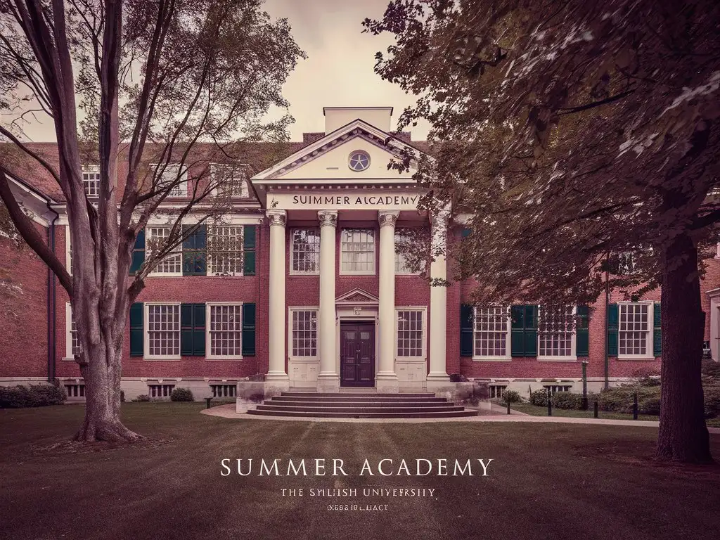 изображение здания летней академии по изучению английского языка наподобие Гарвард Университета
