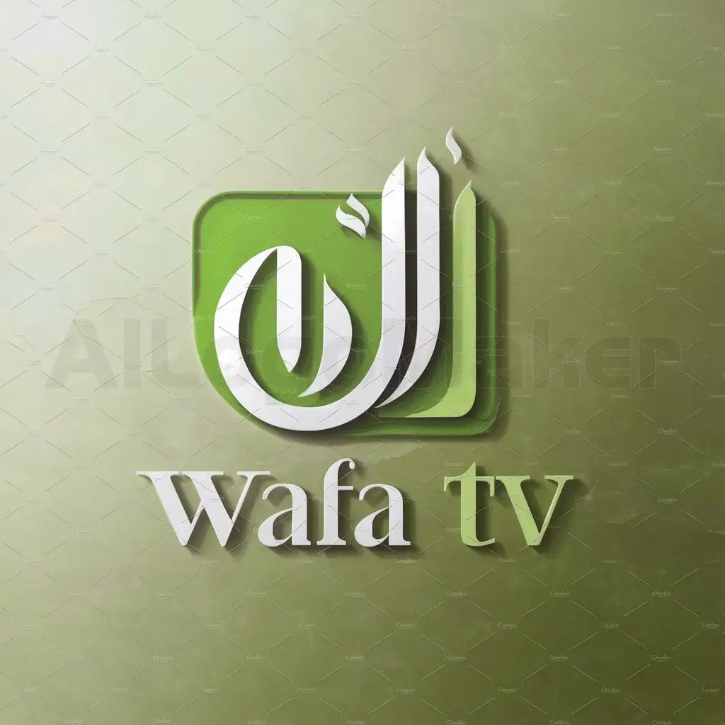a logo design,with the text "Wafa TV", main symbol:The letter W with Islamic and green background,Moderate,be used in Religious industry,clear background