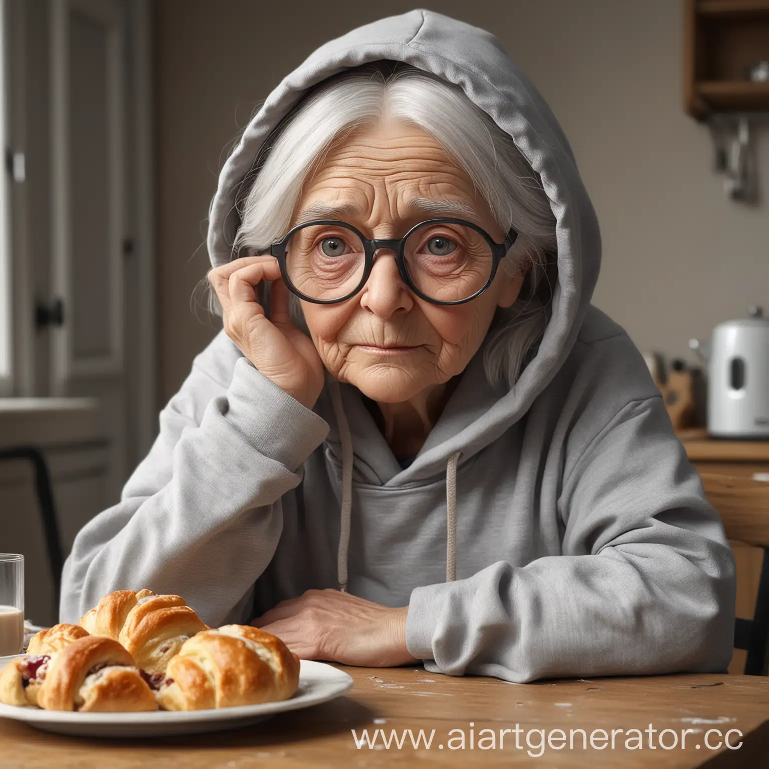 Lonely-Elderly-Woman-in-Gray-Apartment-Contemplating-Pastries
