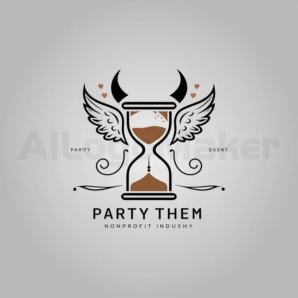a logo design,with the text "Party in the style of angels and devils", main symbol:Sand hours, angel symbols and demon symbols, thin curls and small heart shapes,Minimalistic,be used in Nonprofit industry,clear background