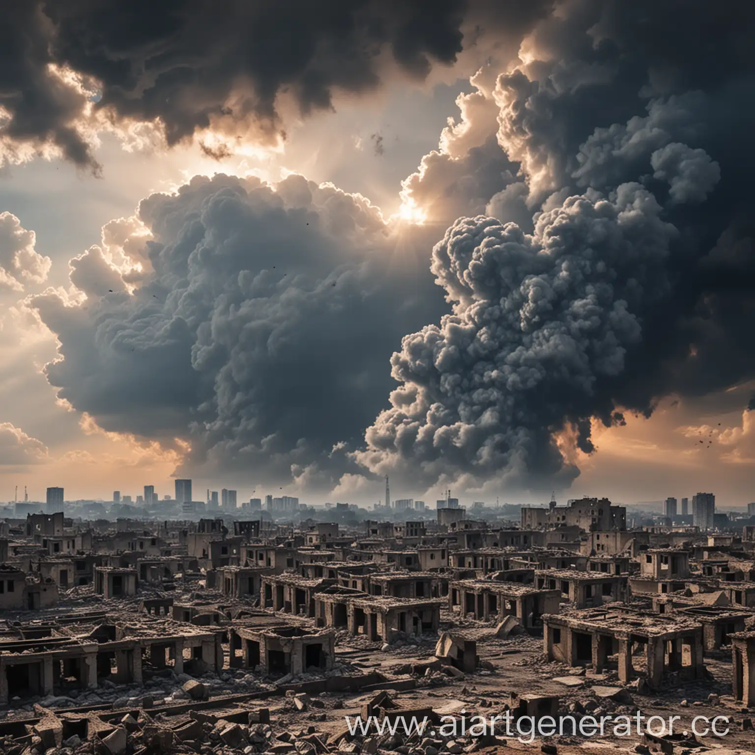 Ashen-Sky-over-Ruined-Cityscape-PostApocalyptic-Atmosphere