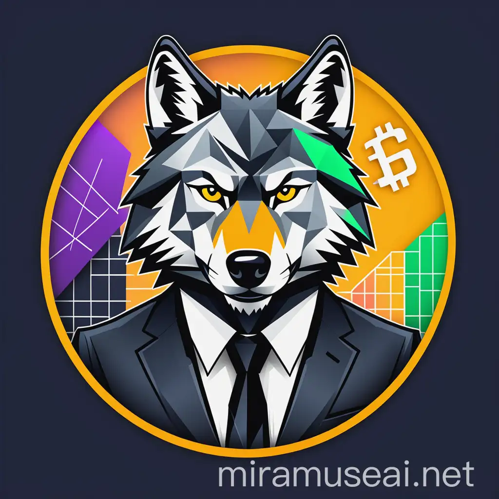 Cryptocurrency Wolf Logo Inspired by the Wolf of Wall Street and the Crypto Market