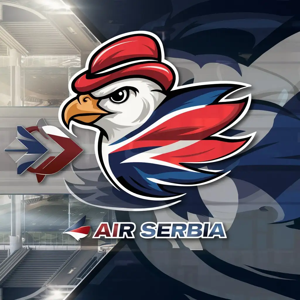 Air Serbia Mascot with Realistic Serbian Flag Colors and Red Hat