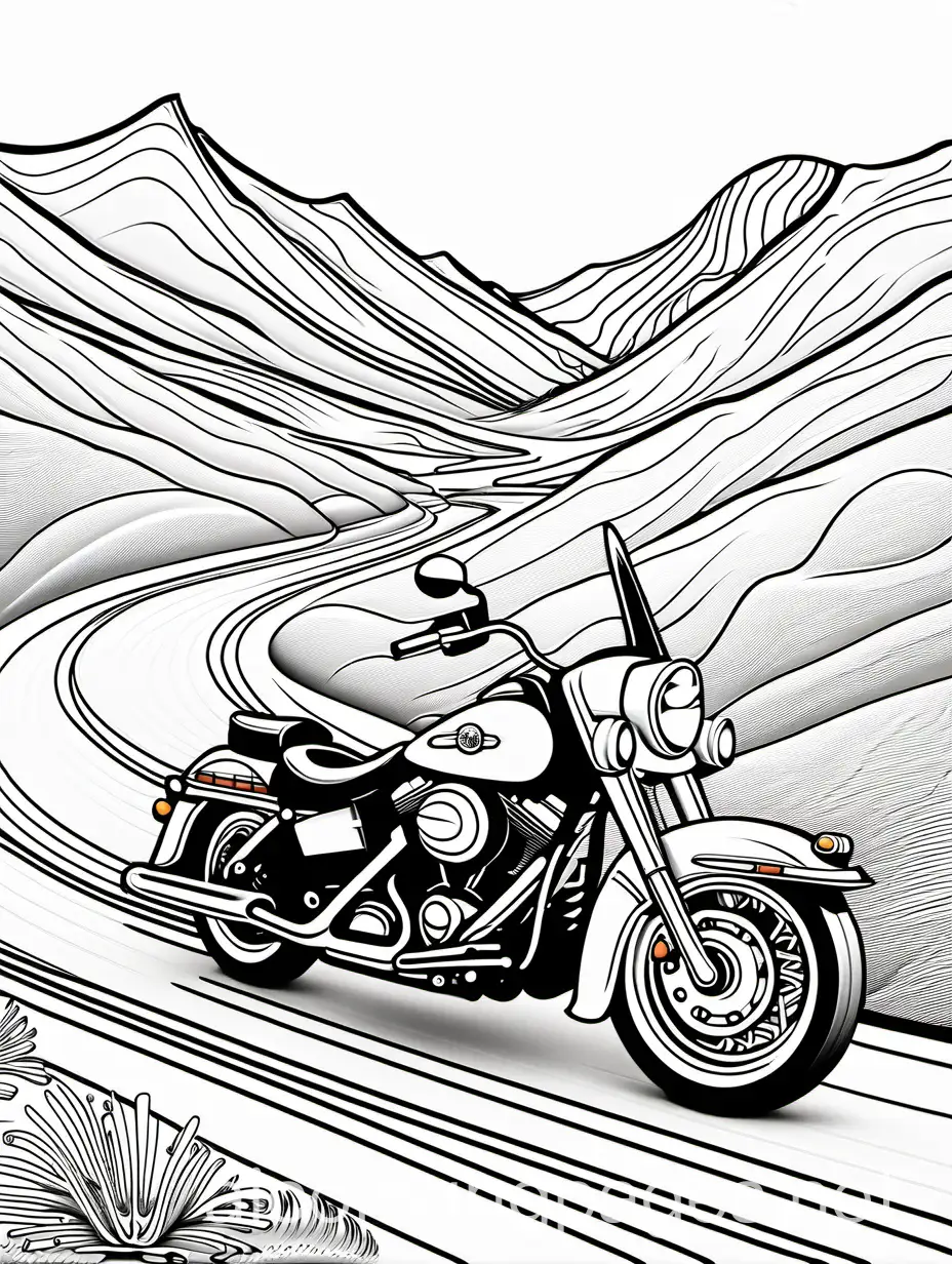 Harley-Motorcycle-Coloring-Page-Scenic-Ride-on-Winding-Road
