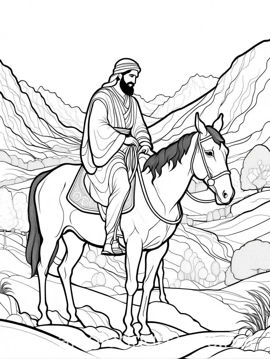 The Parable of the Good Samaritan, Coloring Page, black and white, line art, white background, Simplicity, Ample White Space. The background of the coloring page is plain white to make it easy for young children to color within the lines. The outlines of all the subjects are easy to distinguish, making it simple for kids to color without too much difficulty