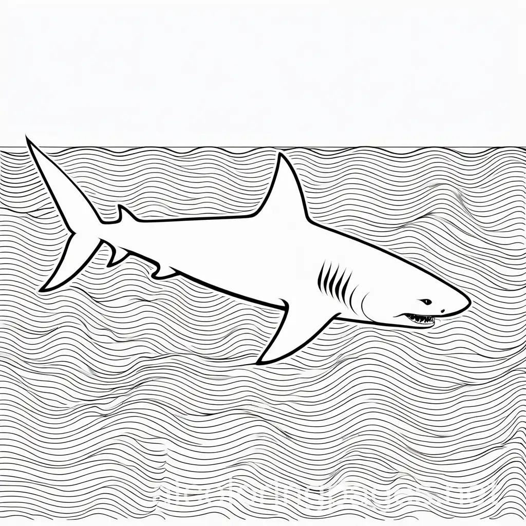 a shark in the water, Coloring Page, black and white, line art, white background, Simplicity, Ample White Space