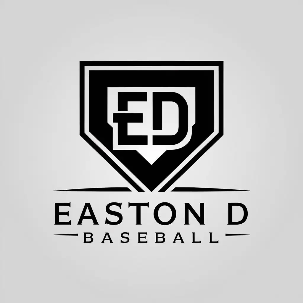 a logo design,with the text "Easton D Baseball", main symbol:Design a sleek, modern logo. this logo should include a home plate with the letters 'ED' and under letter Easton D Baseball. preferred colors are black. The logo should be on a white background,Moderate,clear background