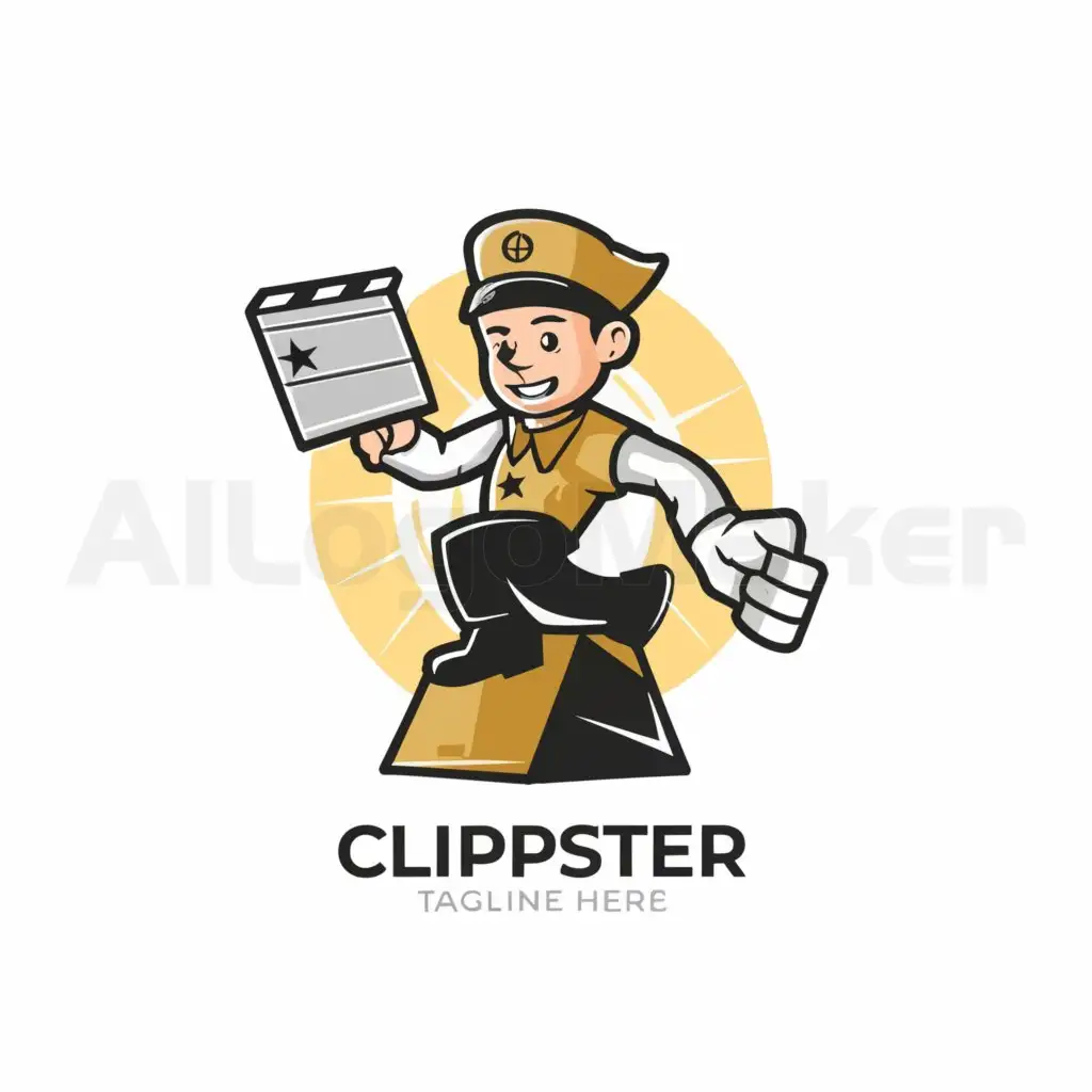 LOGO-Design-for-Captain-Clipster-Dynamic-Captain-Stepping-on-Clapperboard-in-Entertainment-Theme