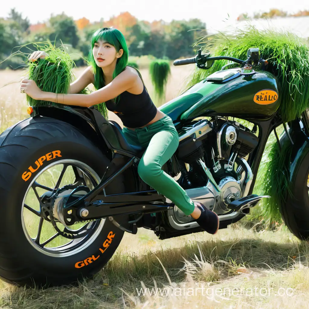 Elegant-Girl-with-Extraordinary-Long-Legs-and-Vibrant-Green-Hair-in-a-Serene-Autumn-Landscape