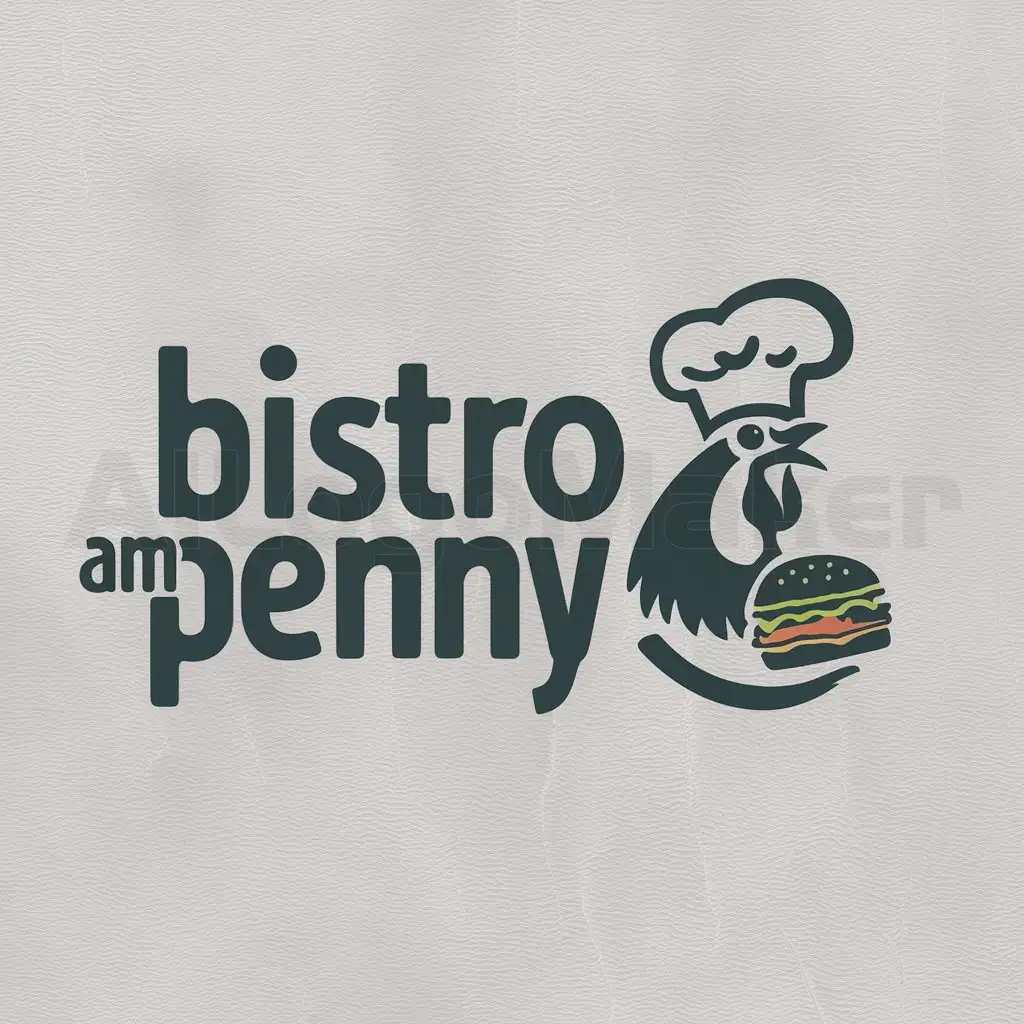 LOGO-Design-for-Bistro-am-Penny-Elegant-Text-with-Rooster-and-Burger-Icon-on-Clear-Background