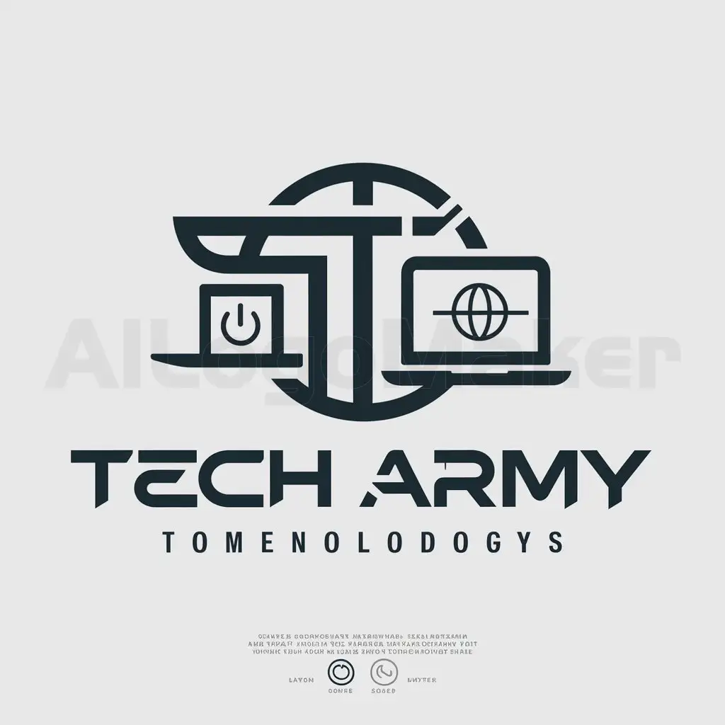a logo design,with the text "Tech Army", main symbol:Tech, laptop, computer, mobile, internet,Moderate,be used in Technology industry,clear background