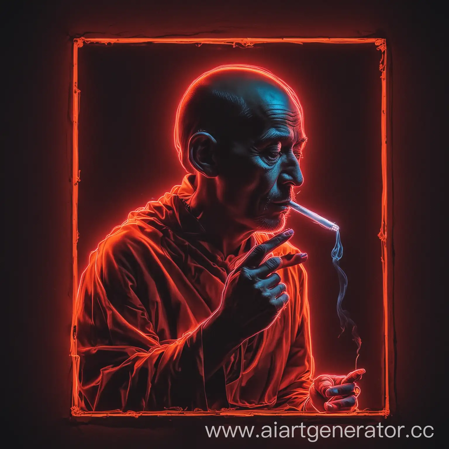 Neon-Monk-Smoking-a-Cigarette-Urban-Artistic-Depiction