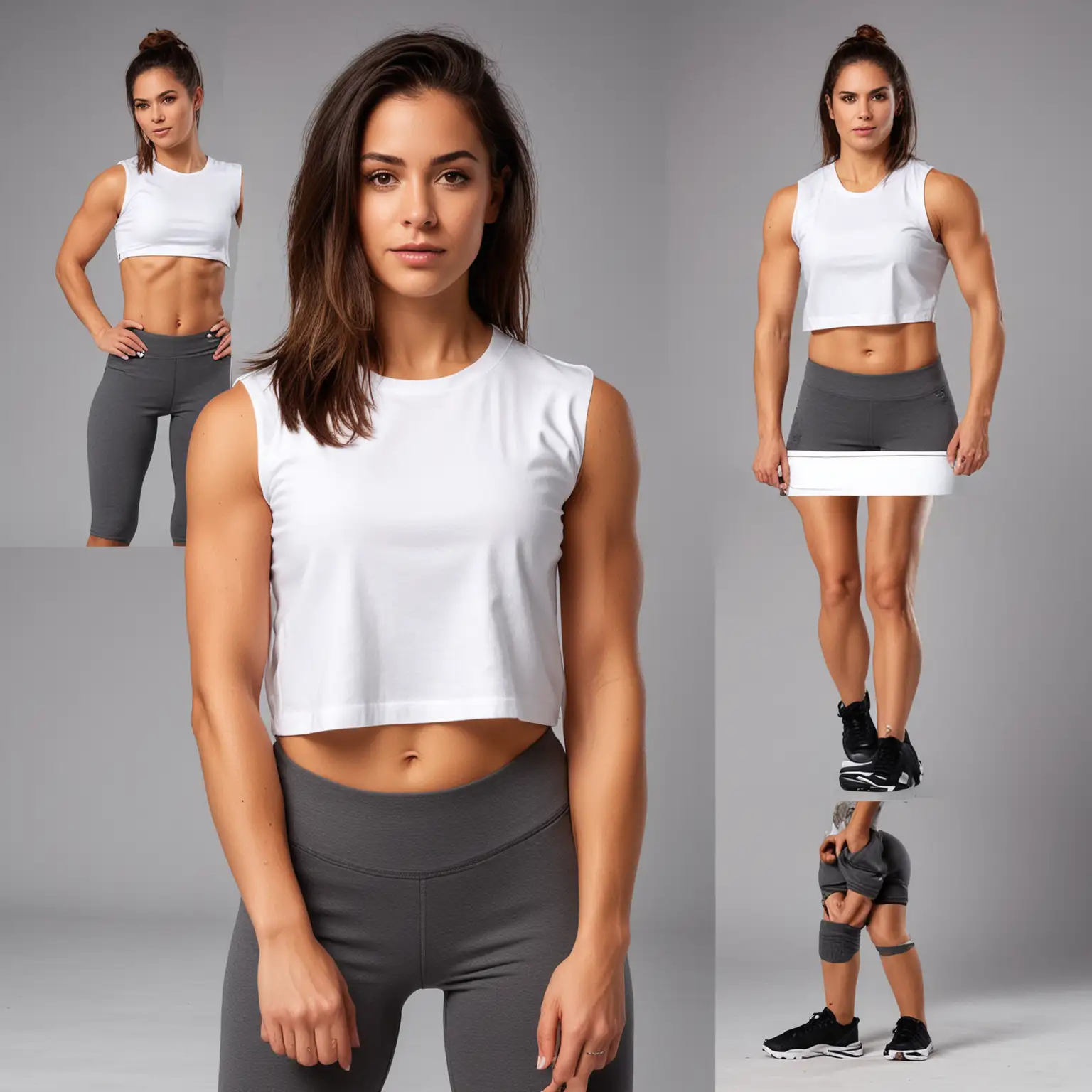 CrossFit Women in Loose Fit White Crop Cotton Sleeveless TShirts from Multiple Angles