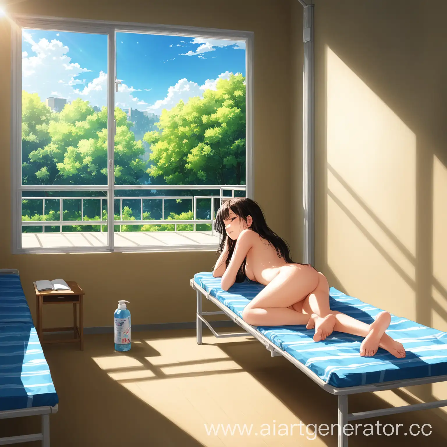 Student-Sunbathing-in-Dormitory-Room