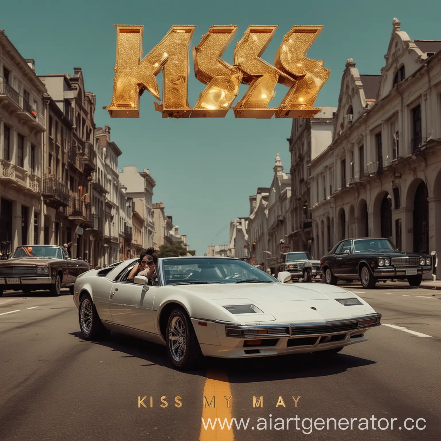 обложка для трека, рэп, большими буквами без ошибок "KISS MY DAY", дорогие машины, kiss my day