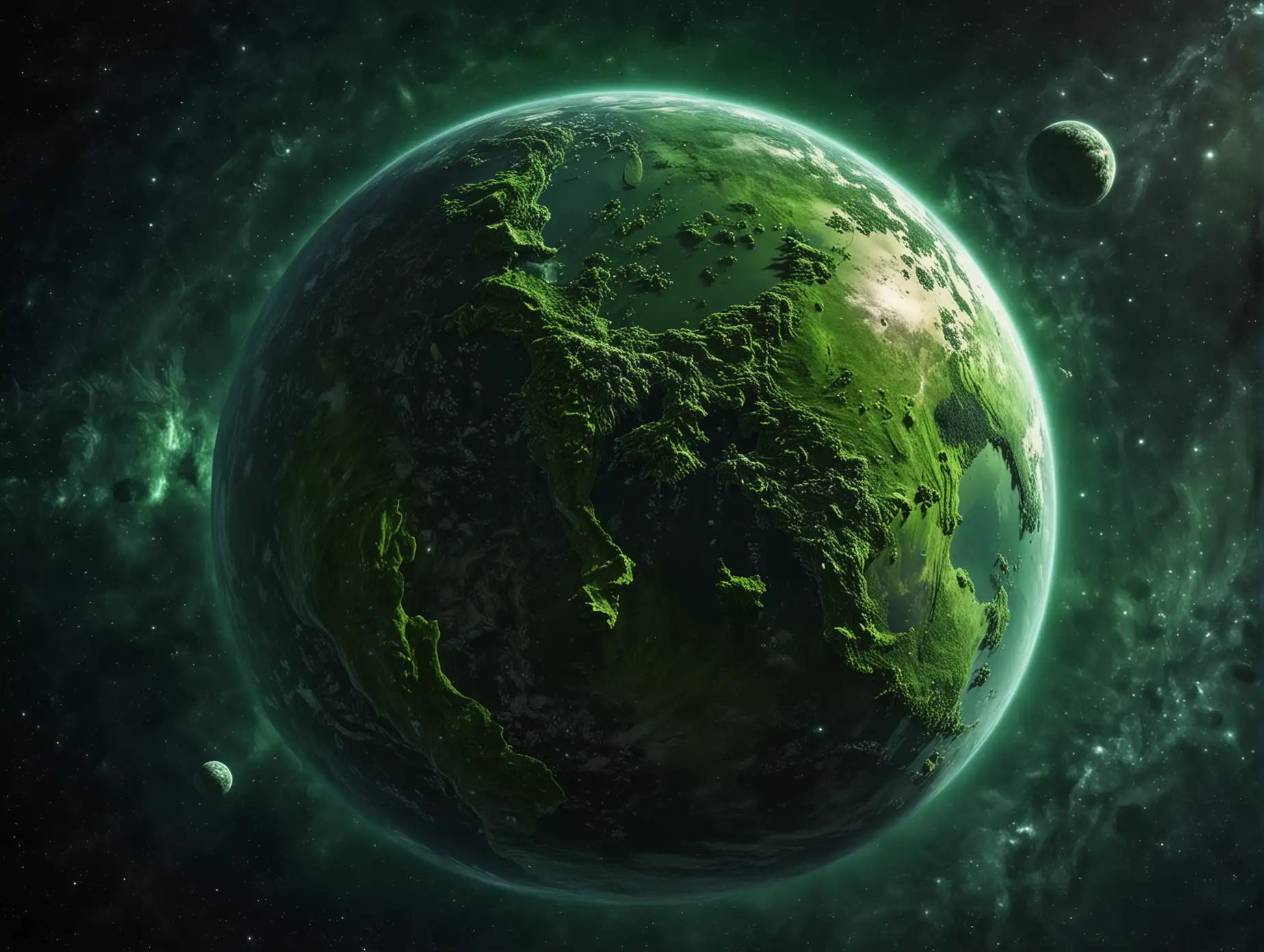 A very green full body planet. THE IMAGE is FROM THE SPACE.