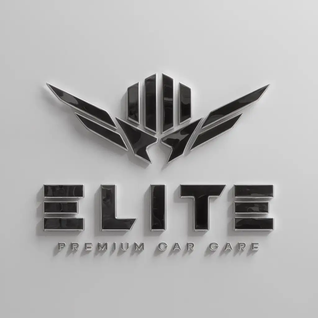 Logo design, text 'ELITE', main symbol: BLACK CHROME, complex, to be used in PREMIUMCARCARE industry, black background