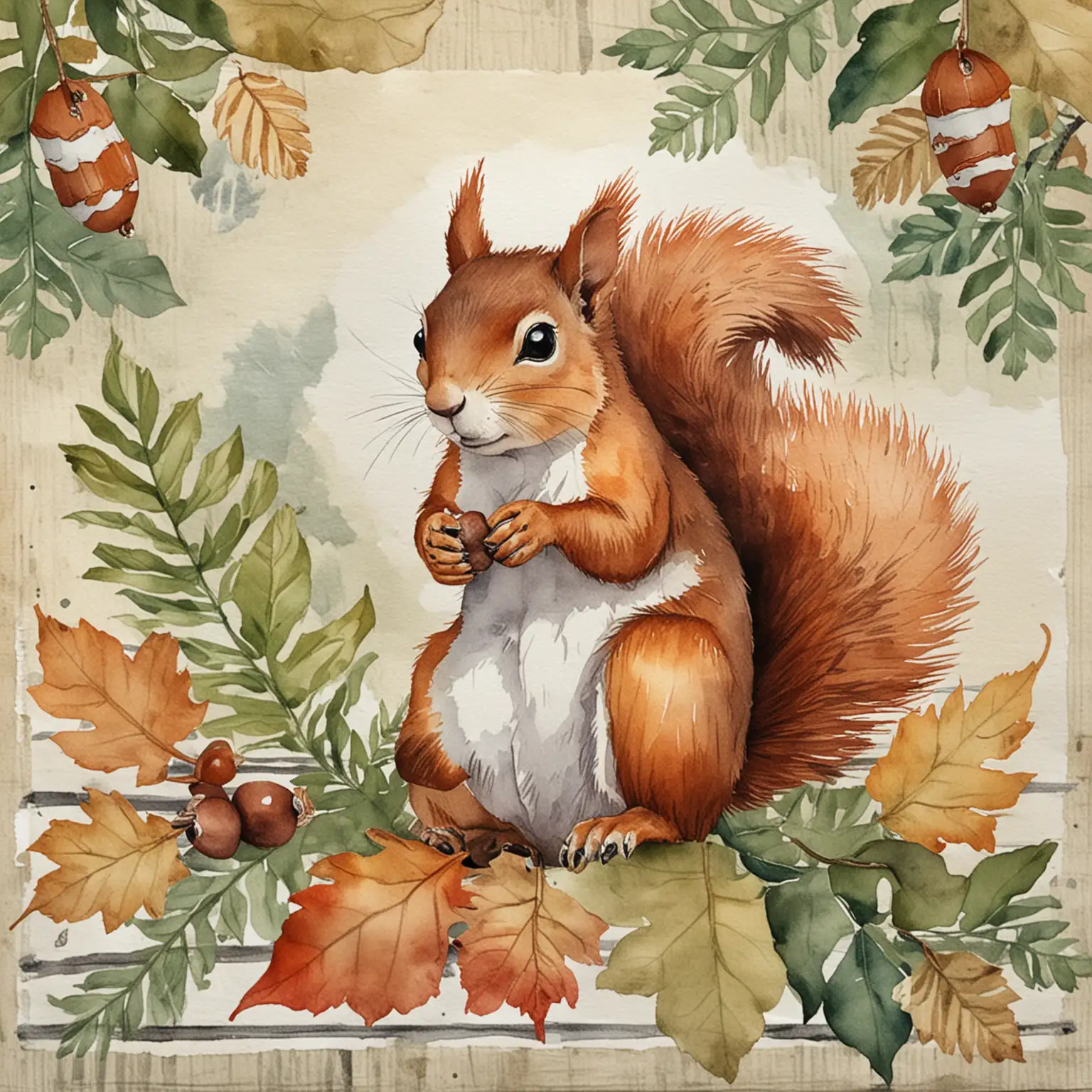 Squirrel Sitting with Acorns in Art Journal Watercolor Painting