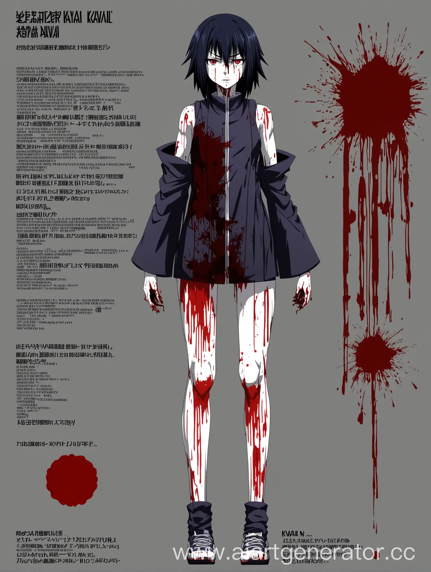 digital art, character reference, blood, anime, kavai core, girl, full body, japan
