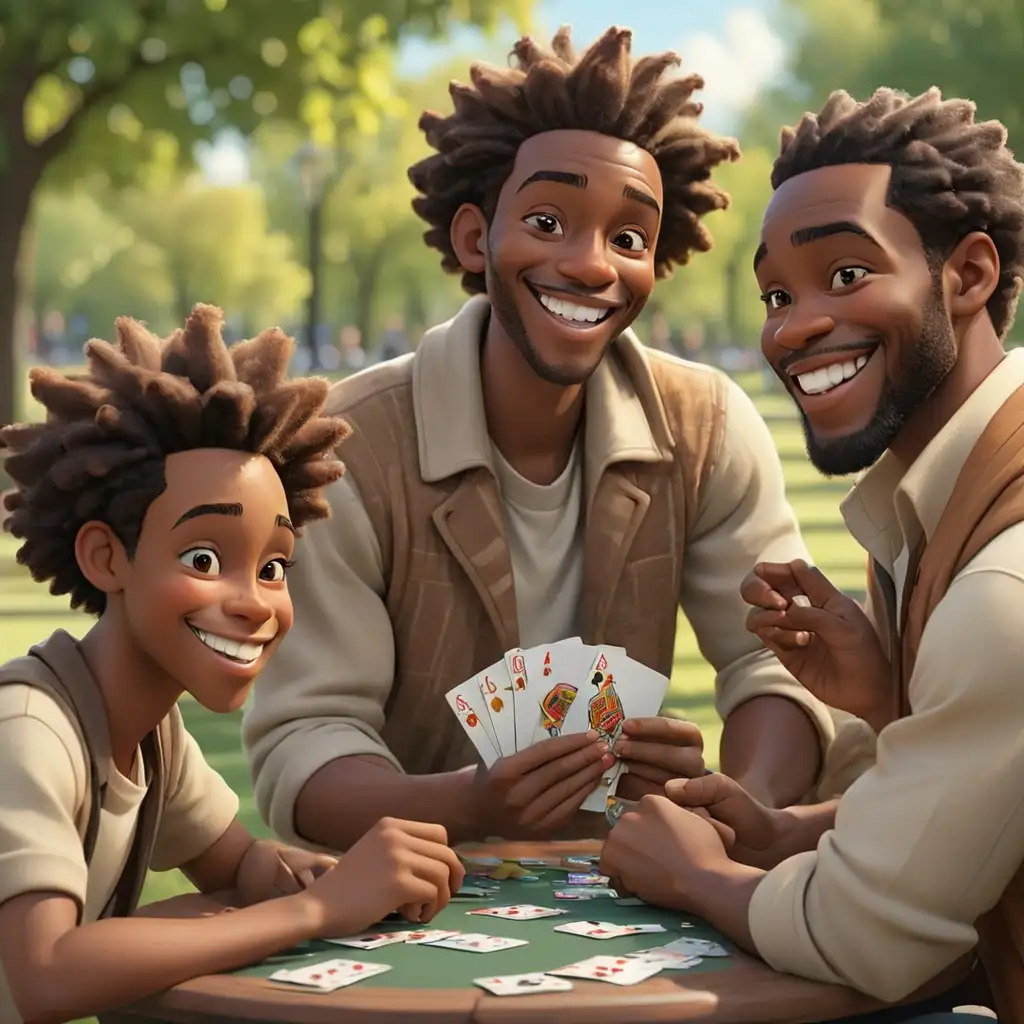 Joyful African American Men Enjoying Card Game in the Park