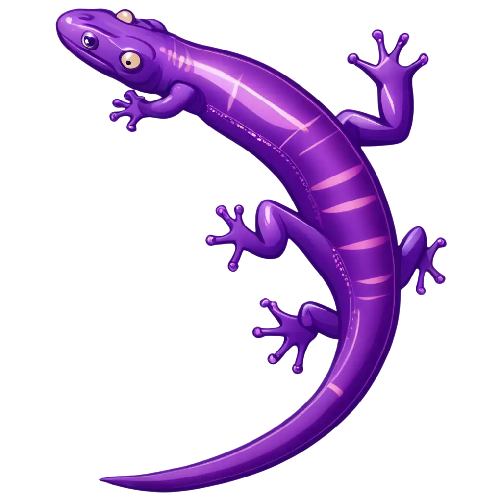 cartoon purple salamander climbing vertically without a shadow on a transparent background
