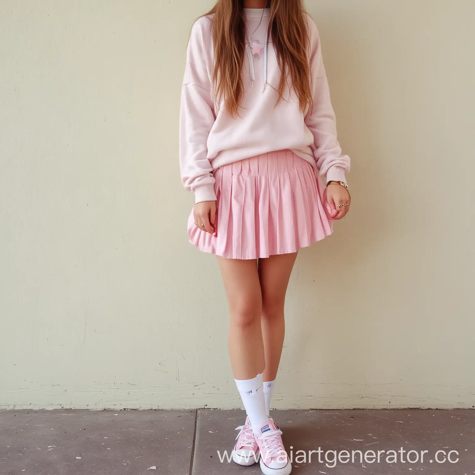 Cute outfit boy white knee socks pastel pink skirt white baggy sweater pink pastel converse