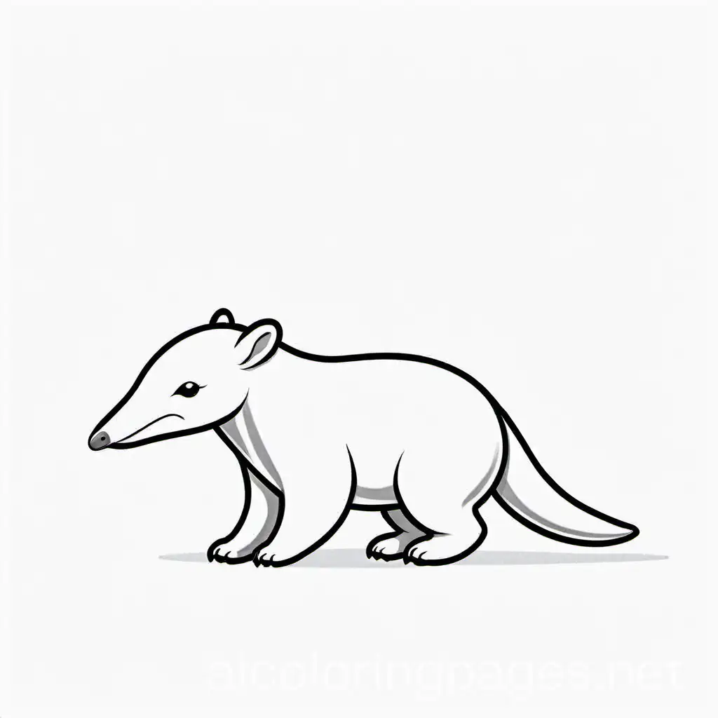 Baby Anteater, Coloring Page, black and white, line art, white background, Simplicity, Ample White Space. The background of the coloring page is plain white to make it easy for young children to color within the lines. The outlines of all the subjects are easy to distinguish, making it simple for kids to color without too much difficulty