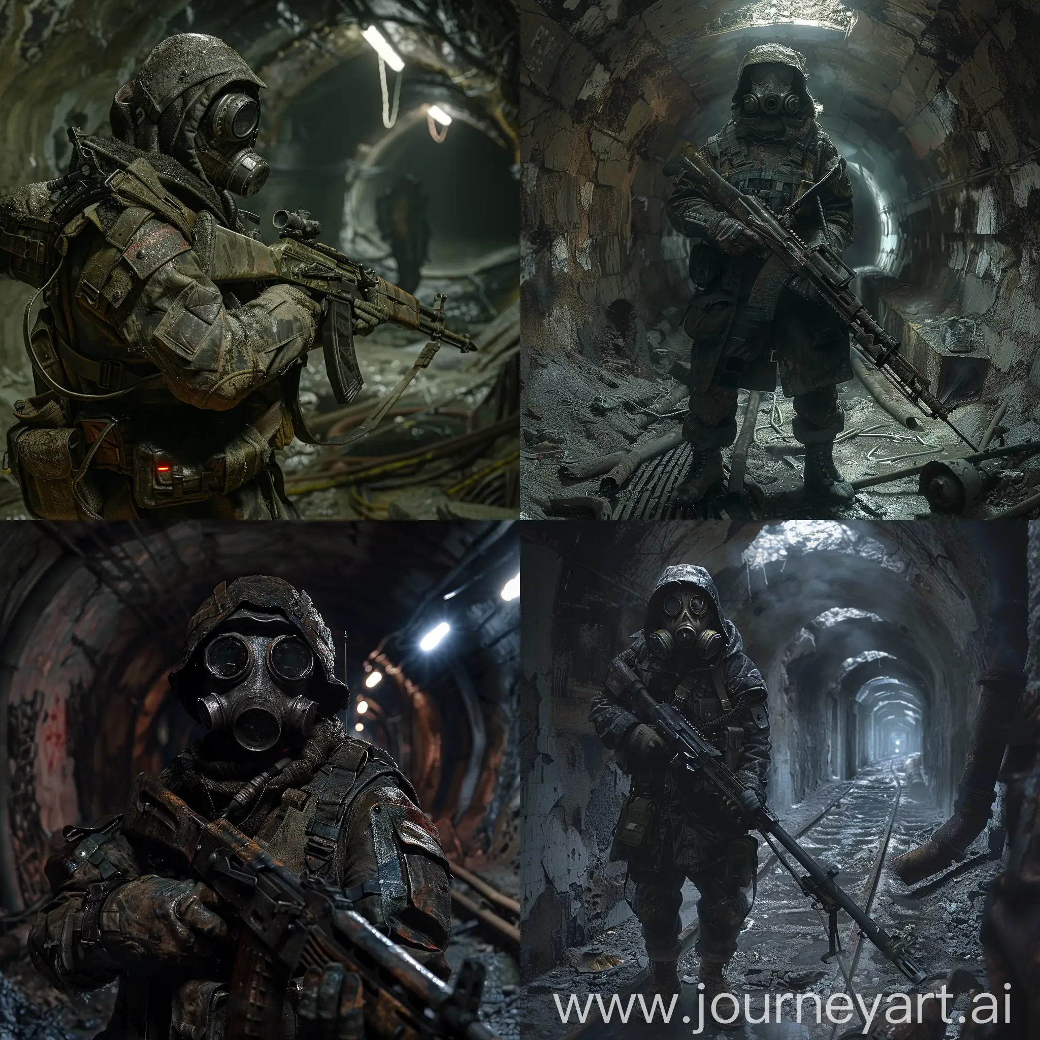 Survivor-in-PostApocalyptic-Armor-and-Gas-Mask-with-Soviet-Sniper-Rifle-in-Abandoned-Catacombs