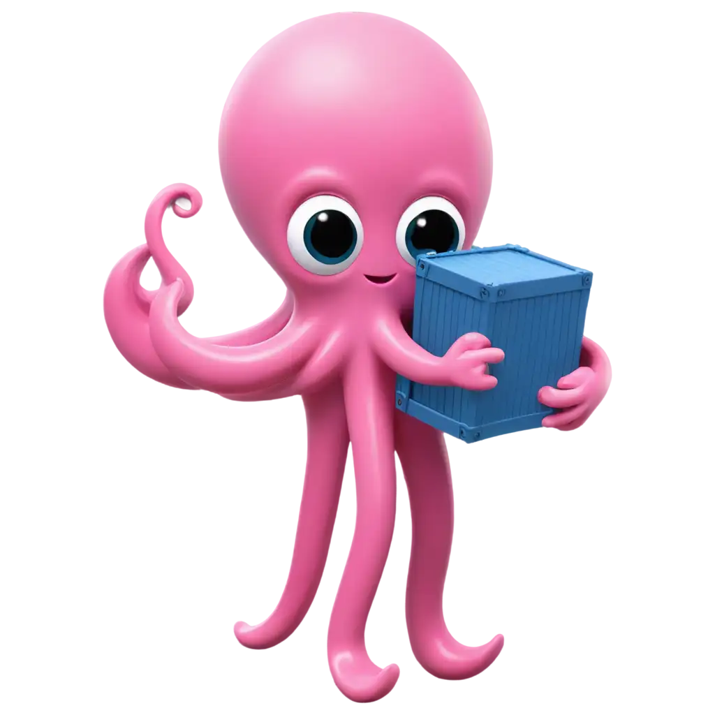 Vibrant-Pink-Octopus-Holding-a-Shipping-Container-HighQuality-PNG-Image