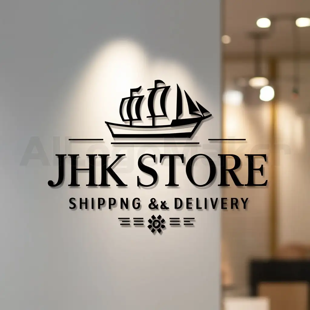 a logo design,with the text "JHK STORE", main symbol:SHIPPING,Moderate,clear background