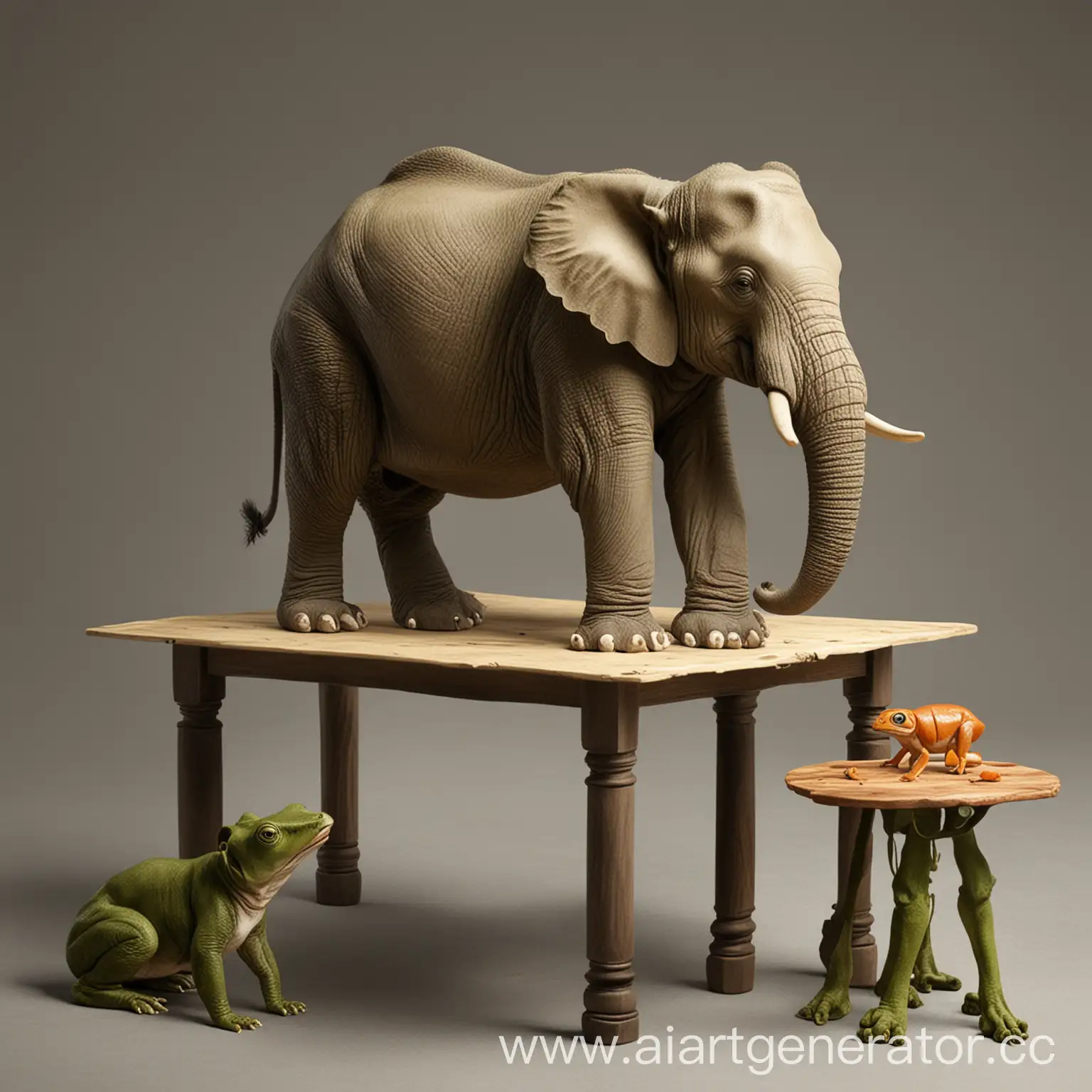 Realistic-Elephant-Frog-and-Dog-on-Tables