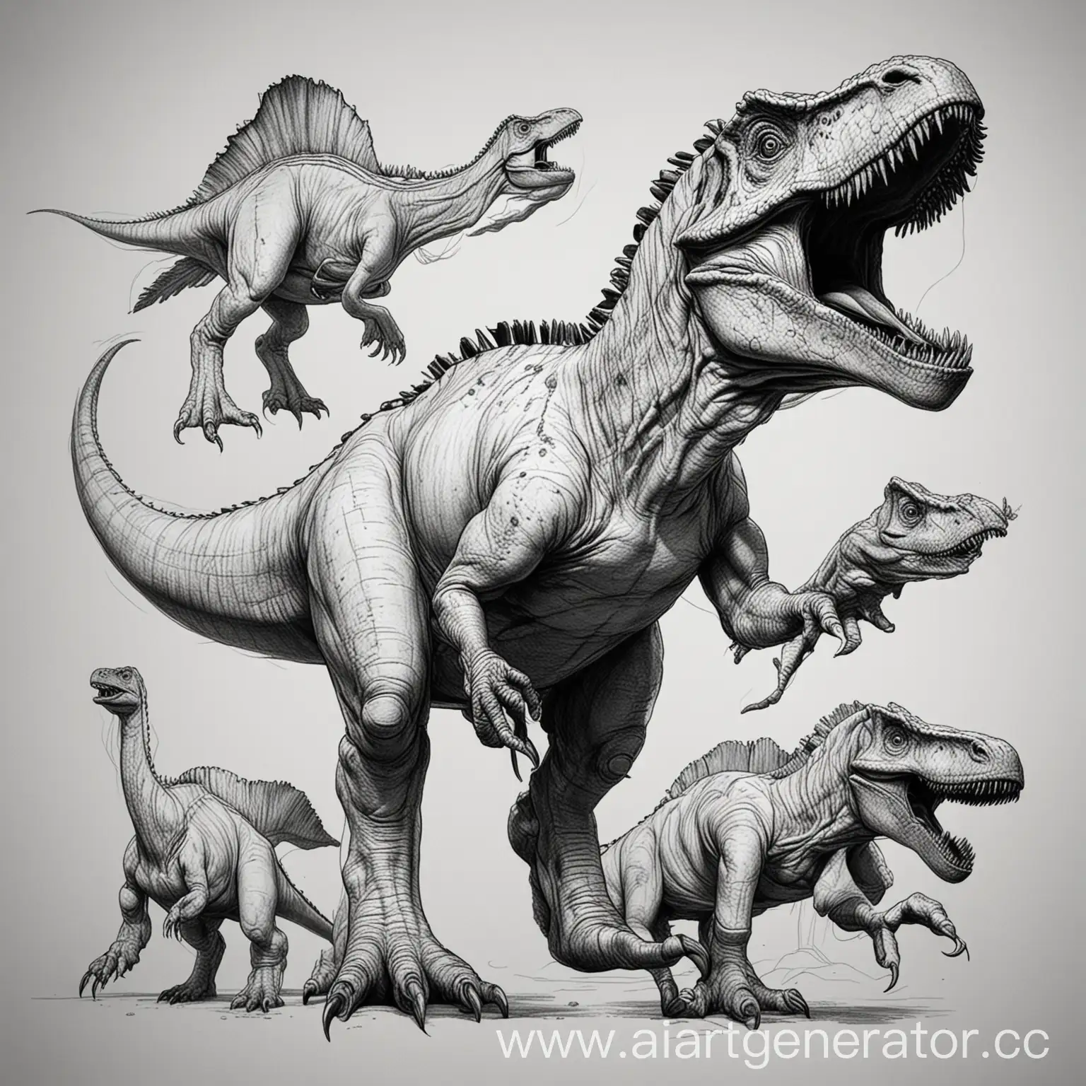 black and white line art drawings of dinosaurs