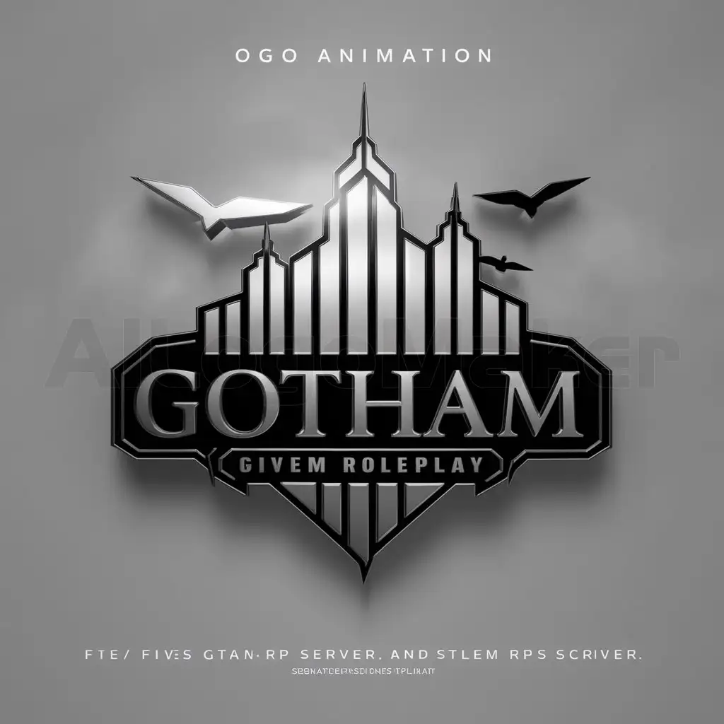 a logo design,with the text "Gotham", main symbol:a logo design,with the text 'Gotham Roleplay', main symbol:The theme is New York City, It must write Gotham Roleplay on the logo and it must be animated as it's for a Fivem GTA RP Server. New York City including skyscrapers, birds ,Moderate, clear background, Moderate, be used in Others industry ,clear background,Moderate,be used in Others industry,clear background
