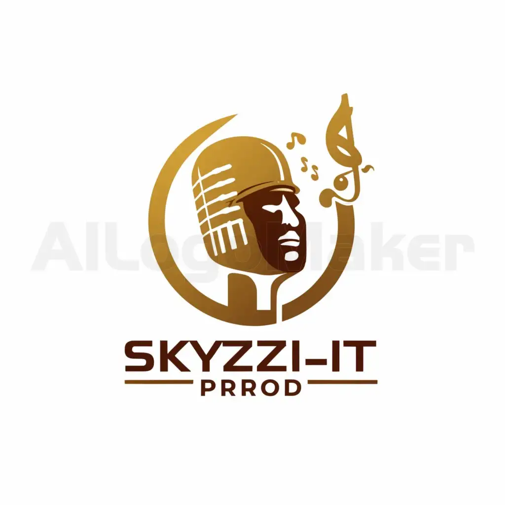 LOGO-Design-For-SkyZitprod-Golden-Singing-Head-with-Silver-Microphone-in-Musical-Producer-Industry