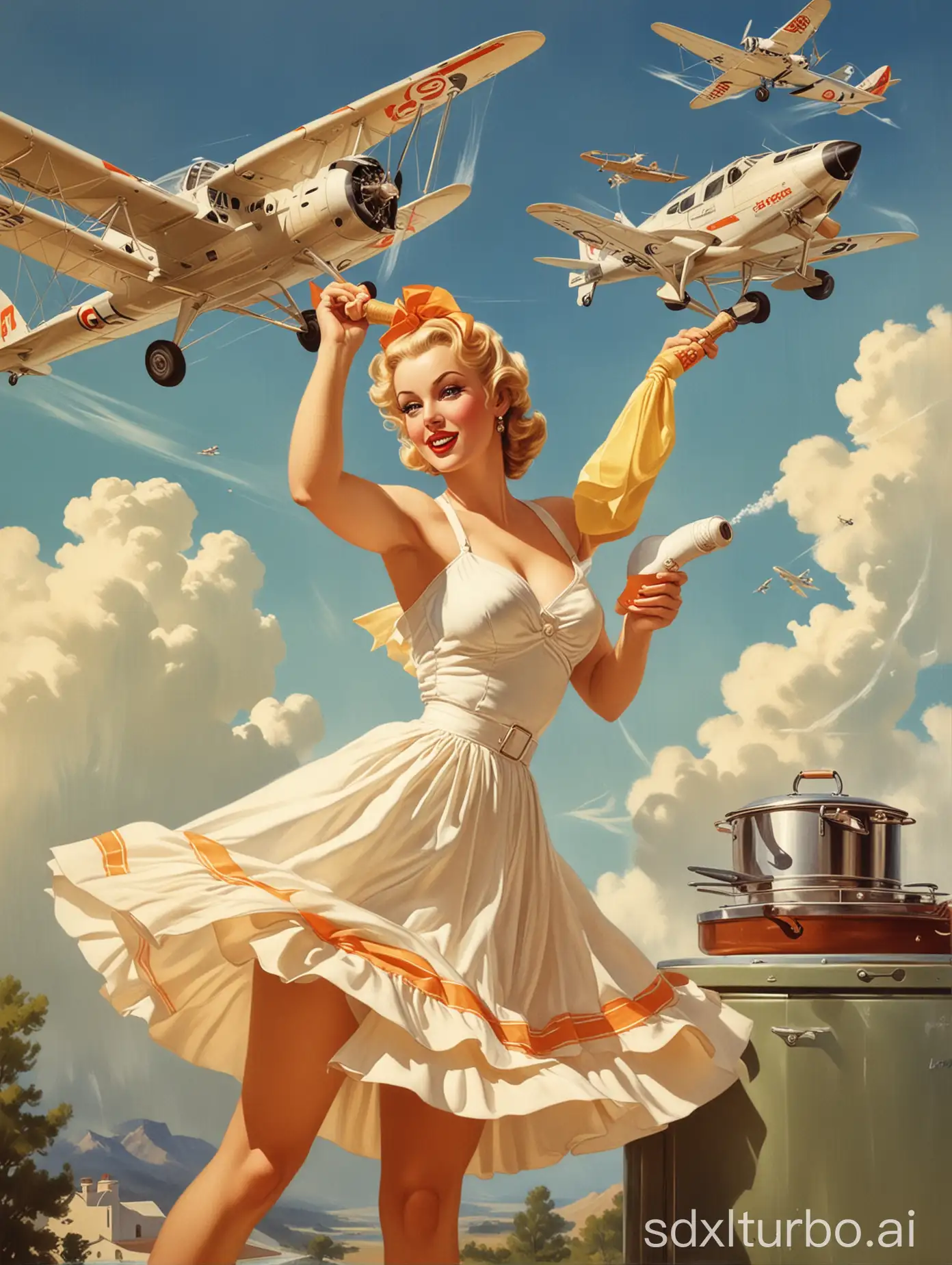 a painting of a woman holding a tennis racquet, glossy old advertising poster, honey wind, steaming food on the stove, flitting around in the sky, pinup style, still image from the movie, pleated skirt, dust swirling, weather report, holding a bell, blonde women, pot, speedy aircraft, 3 0 s
vintage clothing poster, william goddard poster, gil elvgren style, promotional poster, beer advertisement, by Alberto Vargas, hints of coles phillips, theatrical poster, by Gil Elvgren, pin up style poster, vintage magazine illustration, elvgren, inspired by Gil Elvgren, inspired by Coles Phillips