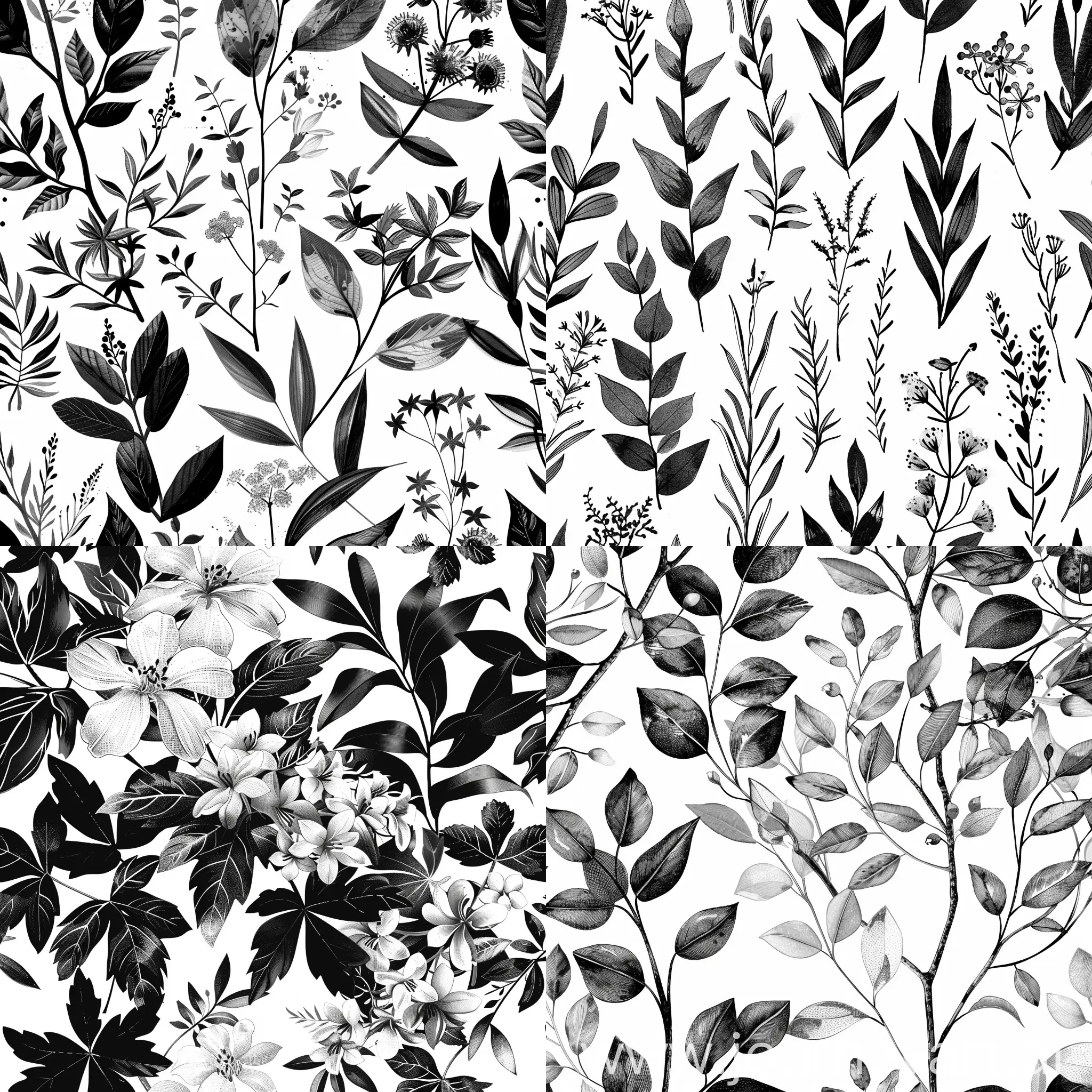 Monochrome-Botanical-Pattern-Design-Intricate-Composition-in-Black-and-White