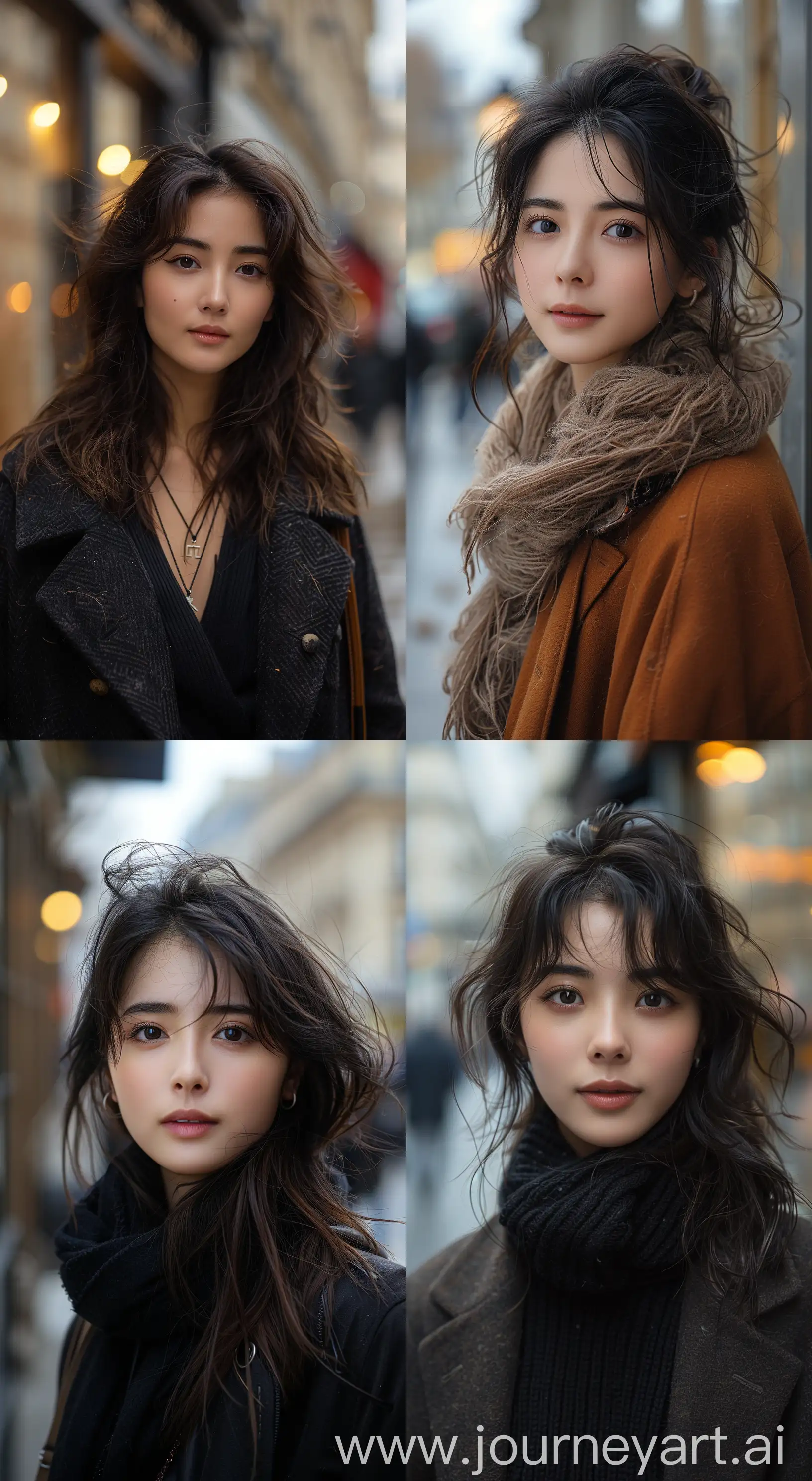 ultra-realistic photo of a beautiful Chinese woman, shot on a Sony a7III, on the street in Paris, Instagram influencer photo, detailed, lifelike --ar 35:64 --stylize 750