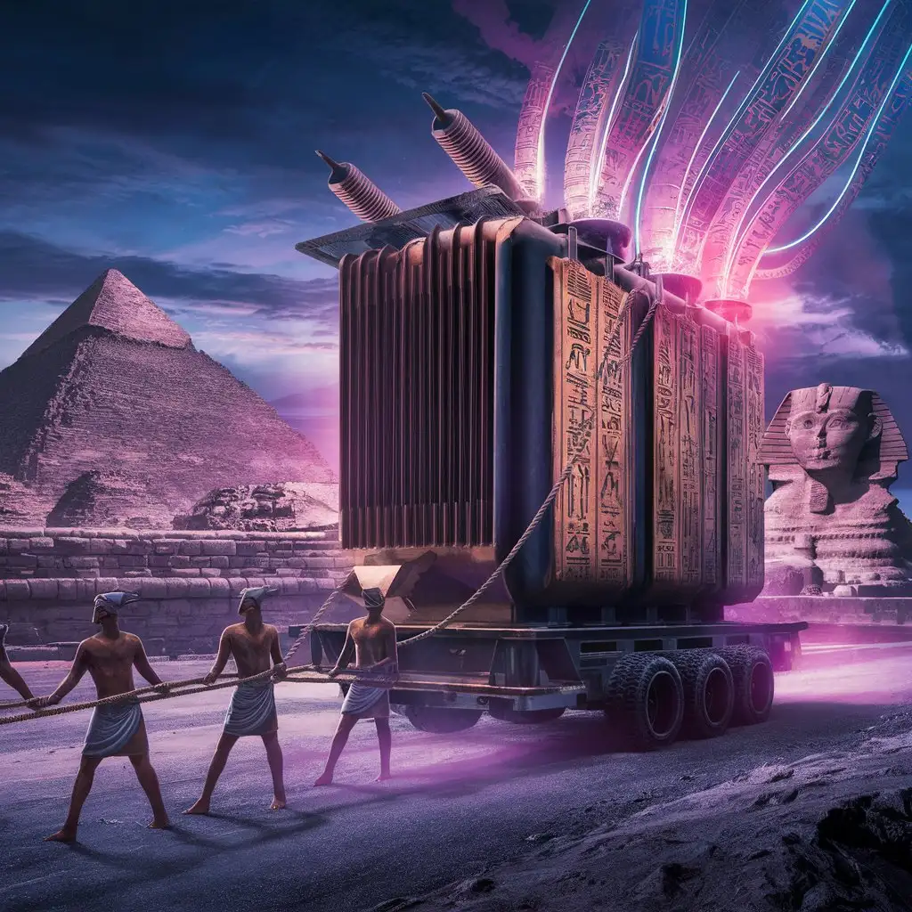 Древние египтяне тащат веревками  трансформатор электрический