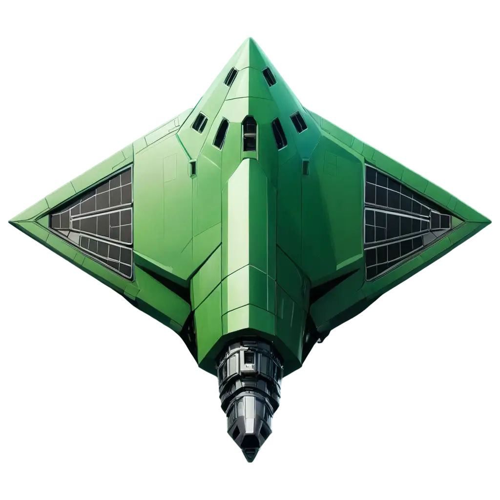  spaceship in green color
 and with a rectangular body in top view with nose pointed downwards

