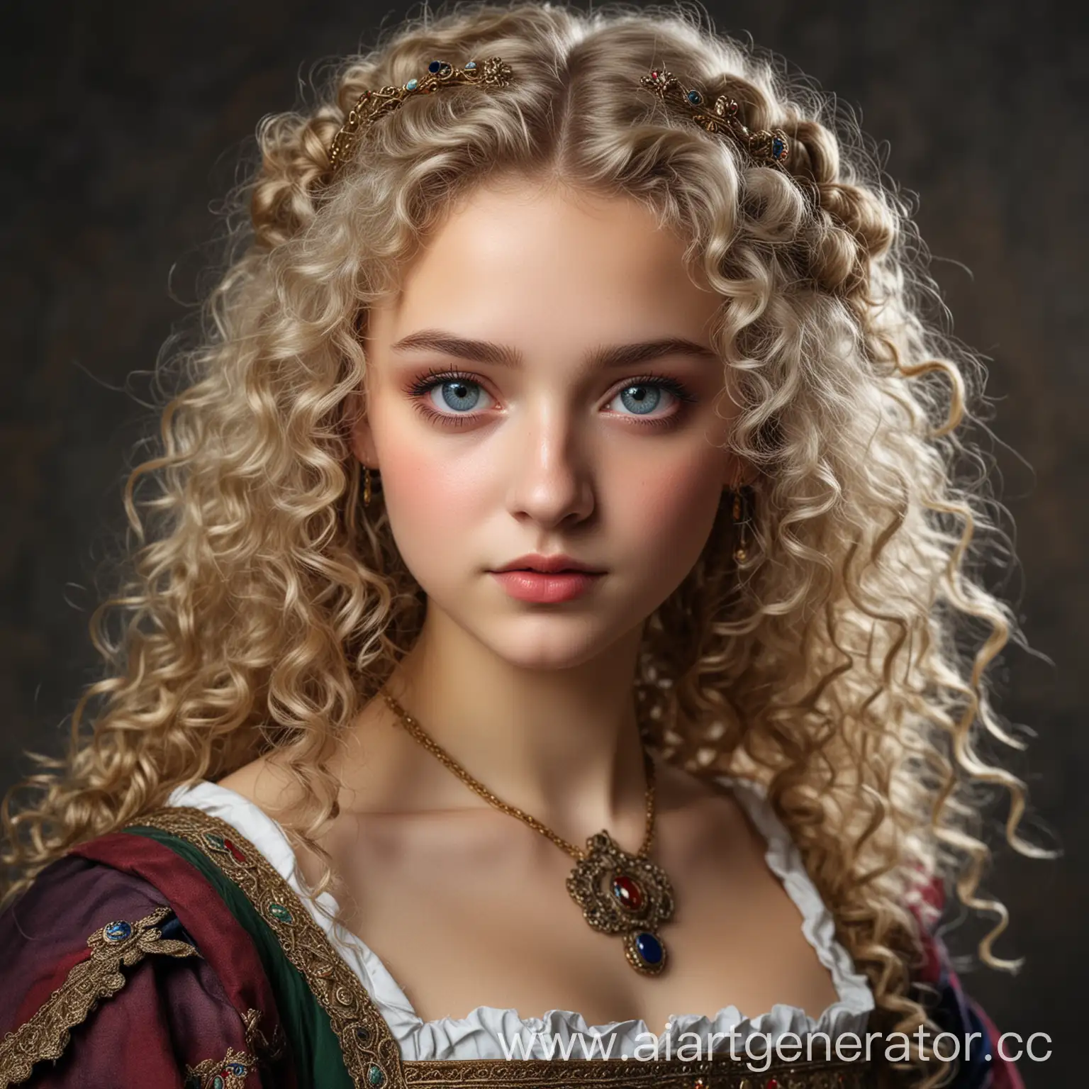 Medieval-Aristocratic-Girl-with-Multicolored-Eyes-and-Curly-Hair