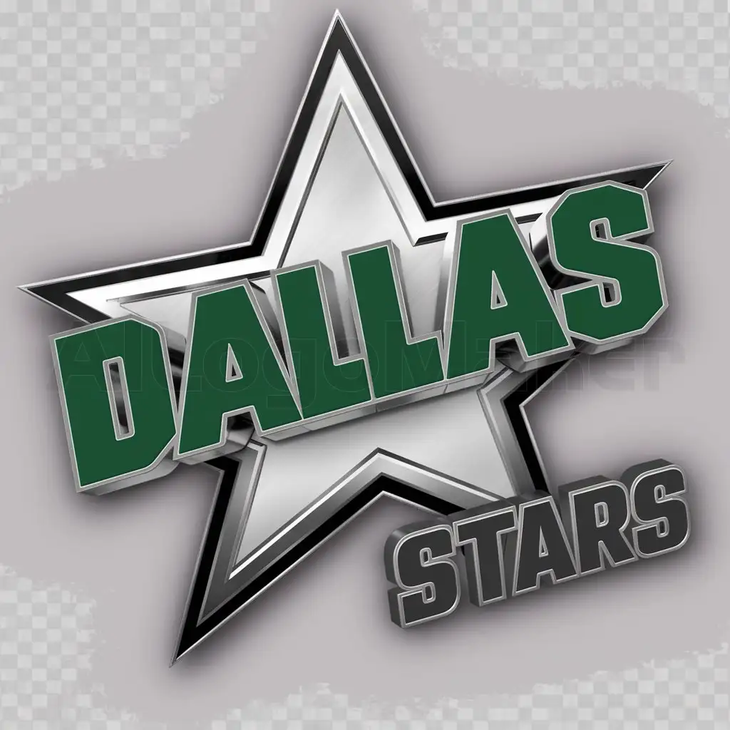 a logo design,with the text "Dallas Stars", main symbol:The 3d Wordmark 'Dallas' In capital letters and in green text inside a white and silver star with a smaller 'Stars' wordmark in capital letters and in dark grey text.,Moderate,clear background