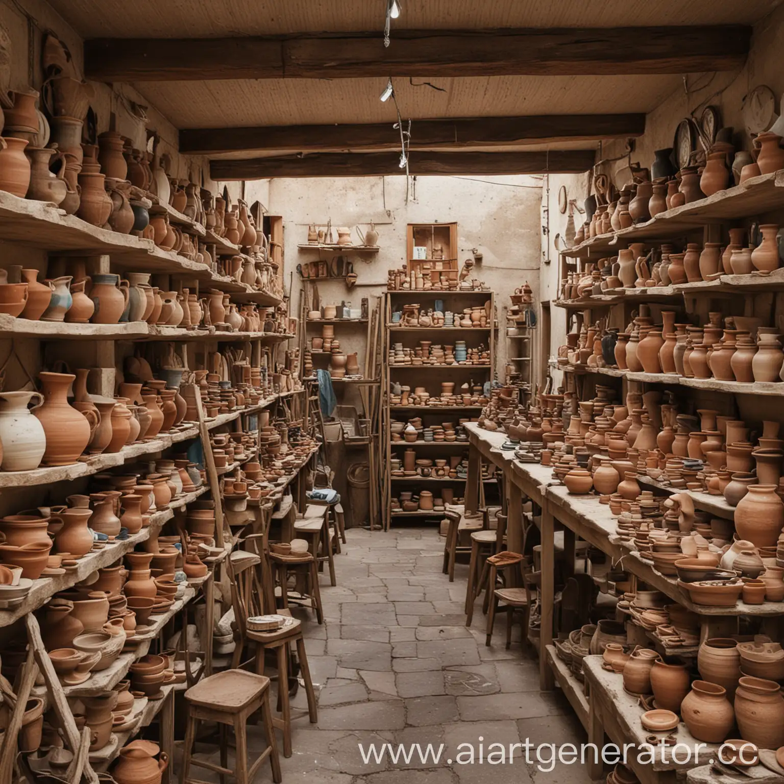 Artisan-Crafting-Pottery-in-Vibrant-Pottery-Shop-Scene