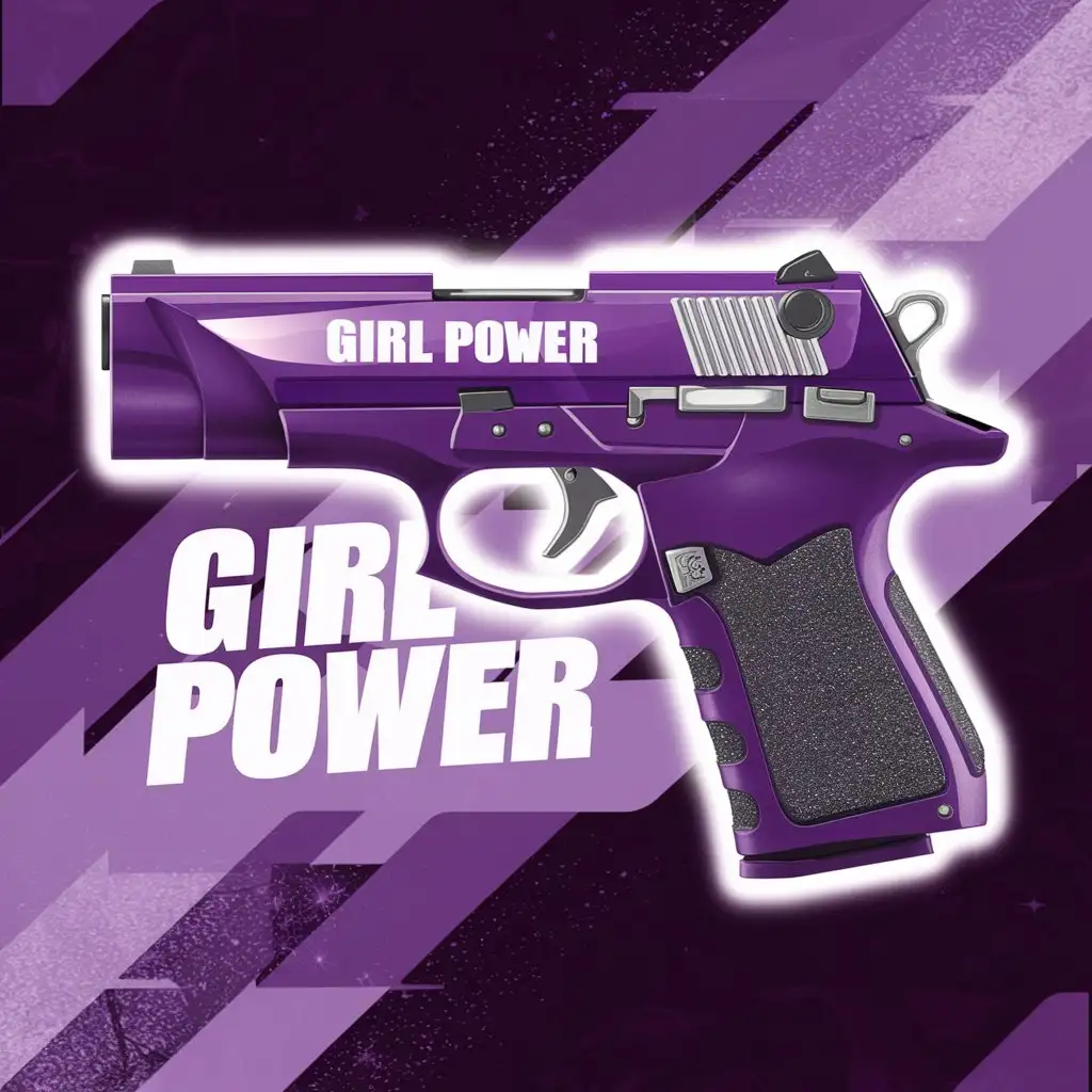 Modern purple handgun with text "GIRL POWER" written on it