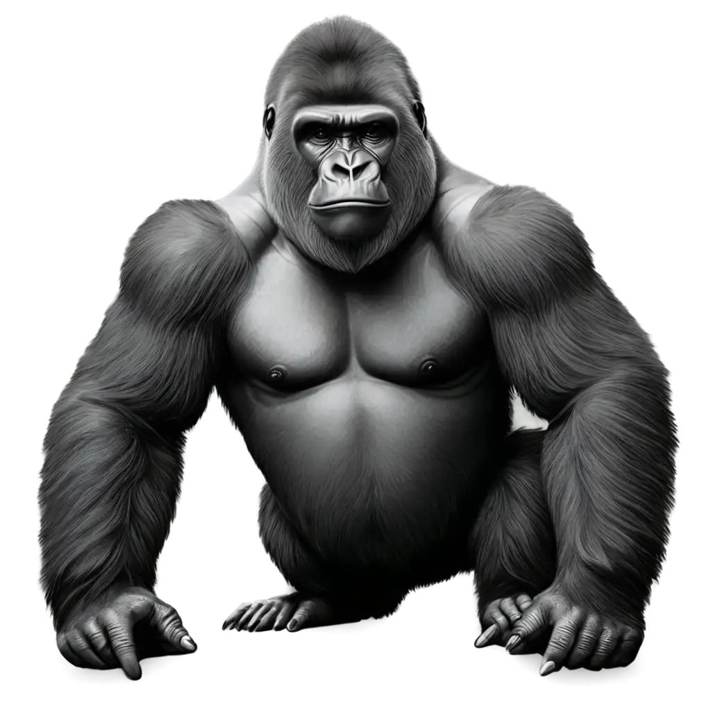 Realistic-Gorilla-Clipart-Illustration-HighQuality-PNG-Line-Art