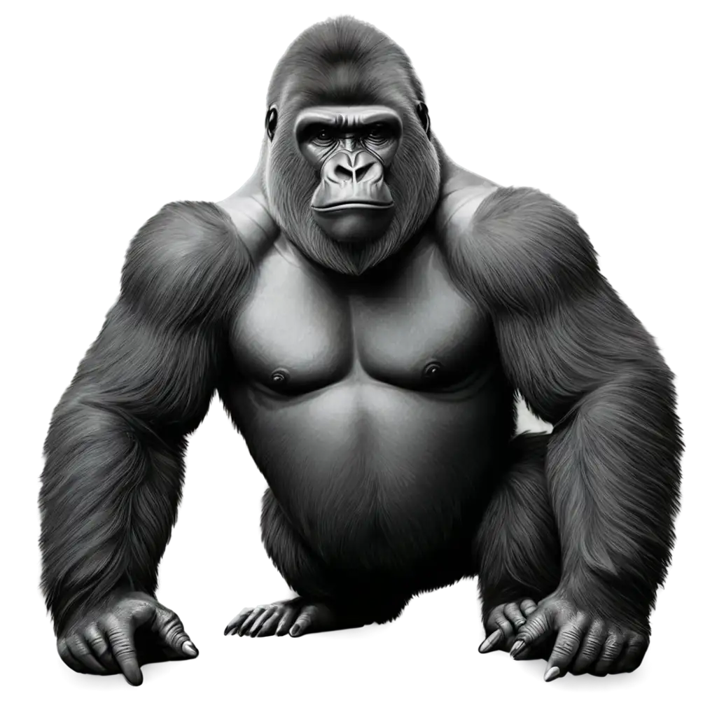 gorilla realistic clipart illustration black and white line art