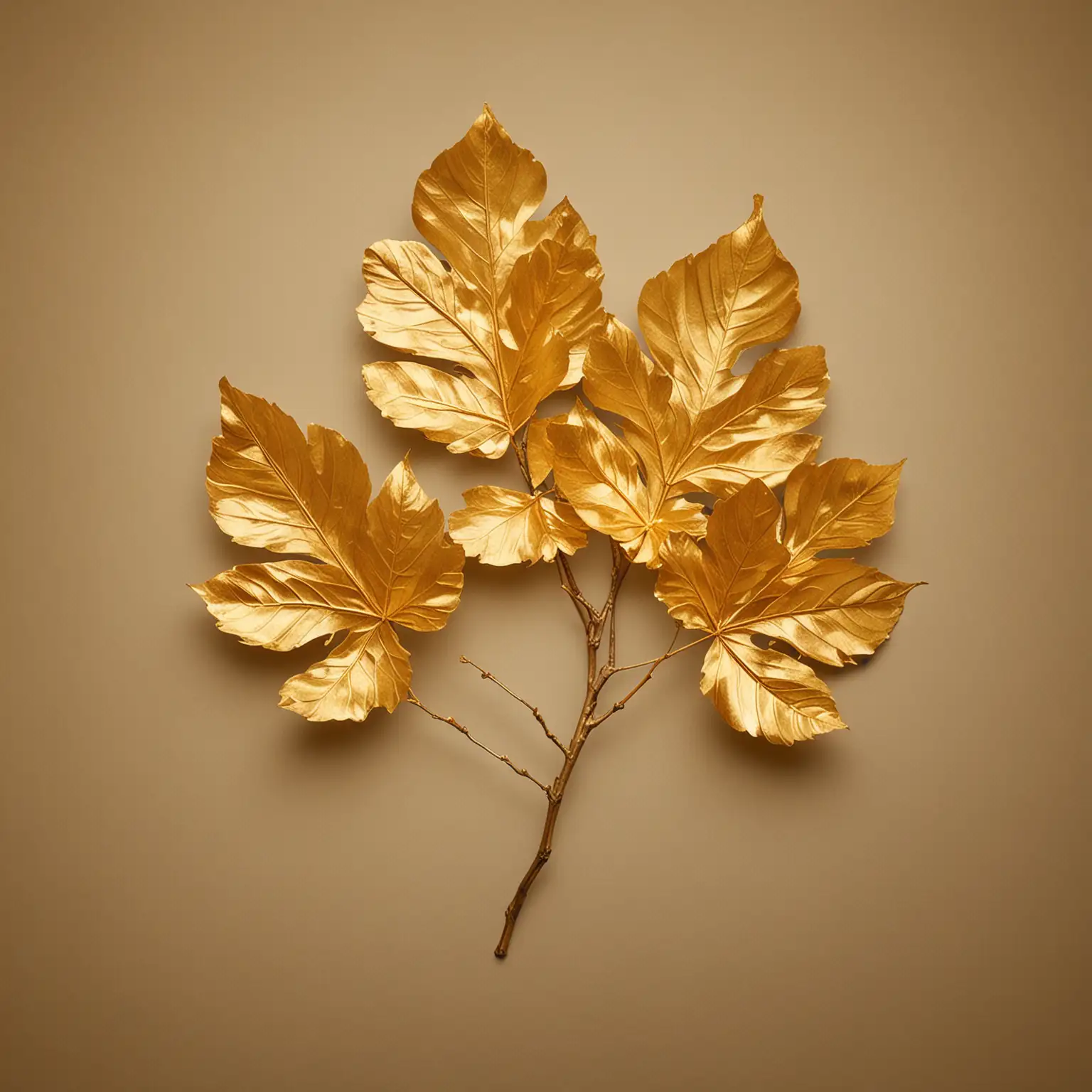 Large Gold Leaves on Branch with Elegant Gold Background